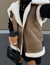 Women's Faux Shearling Lined Suede Zip-Up Jacket | Zarnesh